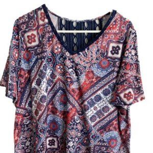 Catherines Womens Top 1X Short Sleeve V-Neck Crochet Accent Back of Neck